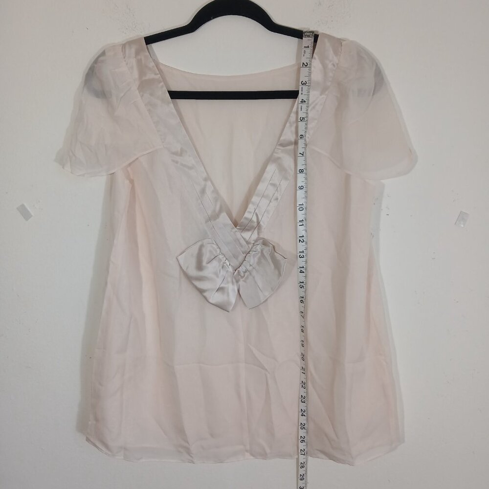 Moda International L Silk Blouse Light Ivory V-Neck Flutter Sleeve Dressy Look - Picture 6 of 9